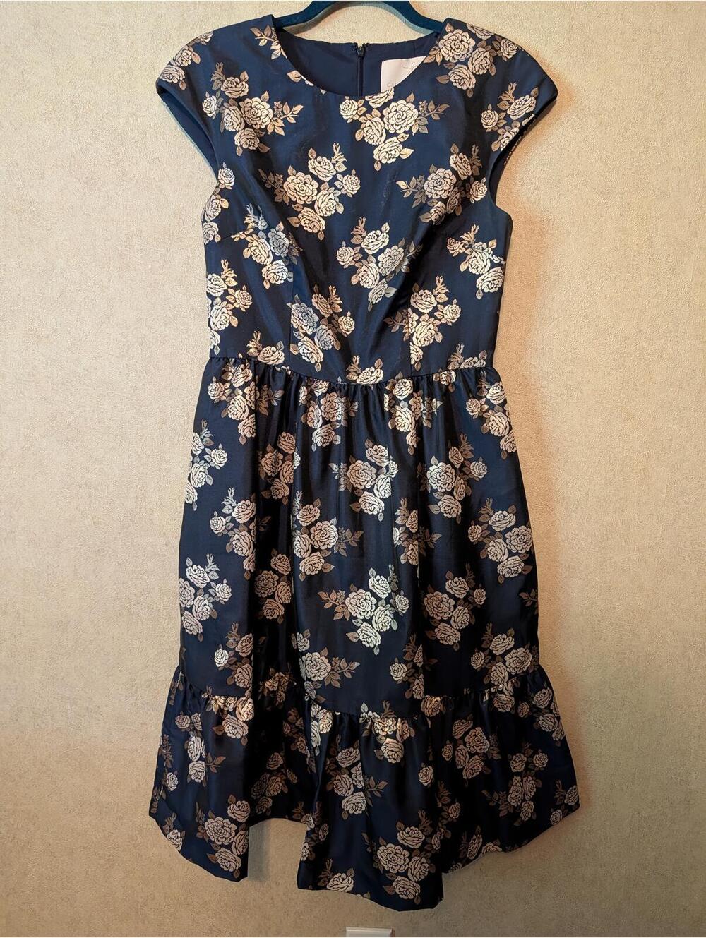 GAL MEETS GLAM Jenny navy gold rose floral midi dress sz 6 - Picture 2 of 6